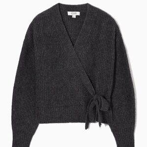 COS Textured Alpaca Blend Wrap Tie Cardigan In Dark Grey Melange